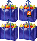 Reusable Grocery Bags, Waterproof & Foldable Shopping Bags Stand Upright | Heavy Duty Shopping Tote Bags, Waterproof & Foldable with Long Handles for Bulk Shopping, Versatile Storage 4 Pack-33L