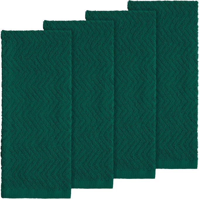 100% Cotton Kitchen Towels 15x25 in, Dark Green Set (Pack of 4)