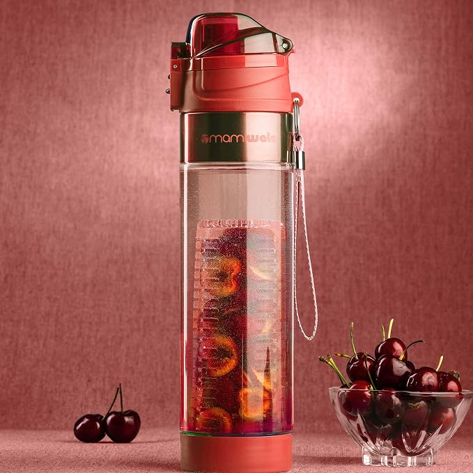 MAMI WATA Fruit Infuser Water Bottle – 24 oz BPA-Free Tritan Fruit Infused Plastic Water Bottle for Women Recipes eBook & Insulating Sleeve & Gift Box