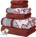 Modern Threads 6 Piece Bath Towel Set – Bathroom Set with 2 Bath Towels, 2 Hand Towels, and 2 Wash Cloths – 100% Cotton, Super Absorbent & Extra Soft – Reversible Floral Trail (Rust Orange)