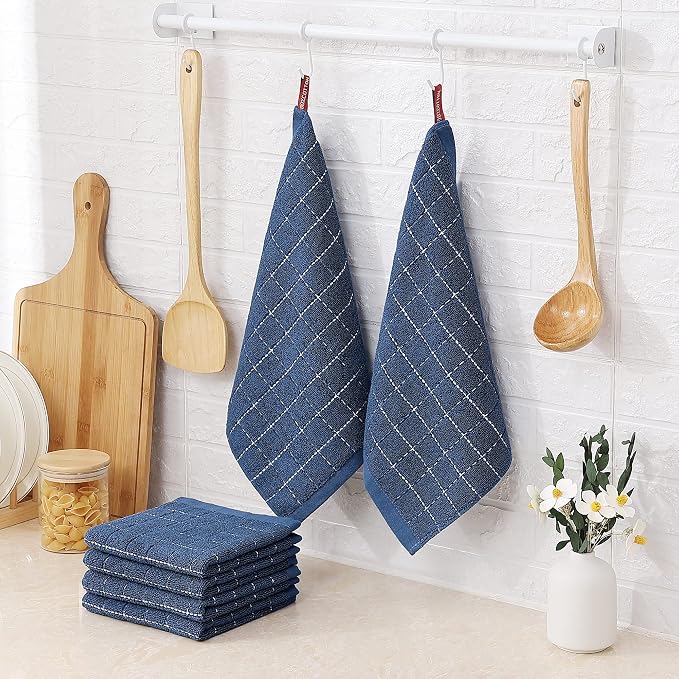 Homaxy 100% Cotton Terry Kitchen Dish Cloths, 6 Pack, Navy Blue | Ultra Soft and Absorbent, Suitable for Drying and Washing Dishes