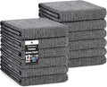 Homaxy 380 GSM Cotton Premium Kitchen Towels 12 Pack, 18"x 28", Black | Flat and Terry Dish Towels, Highly Absorbent Tea Towel Set with Hanging Loop, Soft Utility Kitchen Hand Towels