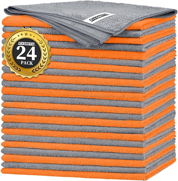 Microfiber Cleaning Cloth -Pack of 24, Highly Absorbent Cleaning Rags(Grey&Orange), 16"X12" All Purpose Cleaning Towels for Housekeeping, Kitchen, Car, Reusable Microfiber Towels