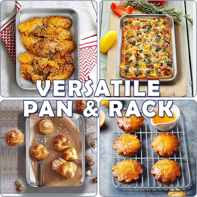 9” Baking Sheet Pan with Rack, Joyfair Stainless Steel Toaster Oven Tray | Bakeware Cookie Pan & Cooling Rack for kitchen bake Jelly Roll/Bacon/Meat, Commercial Metal & Rust-free, Dishwasher Safe