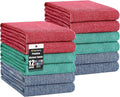 Homaxy 380 GSM Cotton Premium Kitchen Towels 12 Pack, 18"x 28", Mix | Flat and Terry Dish Towels, Highly Absorbent Tea Towel Set with Hanging Loop, Soft Kitchen Hand Towels, Navy/Red/Green
