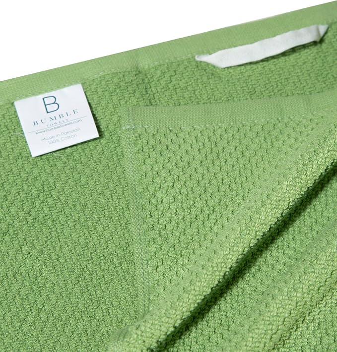 Bumble Kitchen Towels 6 Pack 100% Cotton 16"x26" - Sage | 430 GSM Soft Kitchen Hand Towels with Hanging Loop, Highly Absorbent & Durable for Washing and Drying Dishes