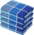 Bright Large Kitchen Towels, 4-Pack, 16 Inch x 26 Inch Buffalo Check Dish Towels for Washing Drying Dishes, Colorful Waffle Design Tea Towel Bar Towel (Blue)
