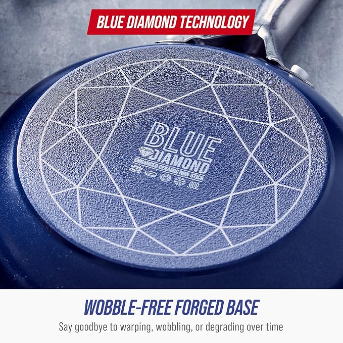 Blue Diamond 2QT Diamond Infused Ceramic Nonstick Sauce Pan with Lid, Blue | PFAS-Free Ceramic Nonstick Chef Pot, Dishwasher & Oven Safe, Durable Metal Utensil Safe, Soups, Glass Lid