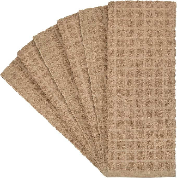 Bumble Kitchen Towels (6-Pack), 16"x28", 100% Cotton Dish Towels - Tan | 380 GSM | Soft kitchen hand towels , Highly Absorbent & Durable Dish Towels for kitchen with Hanging Loop
