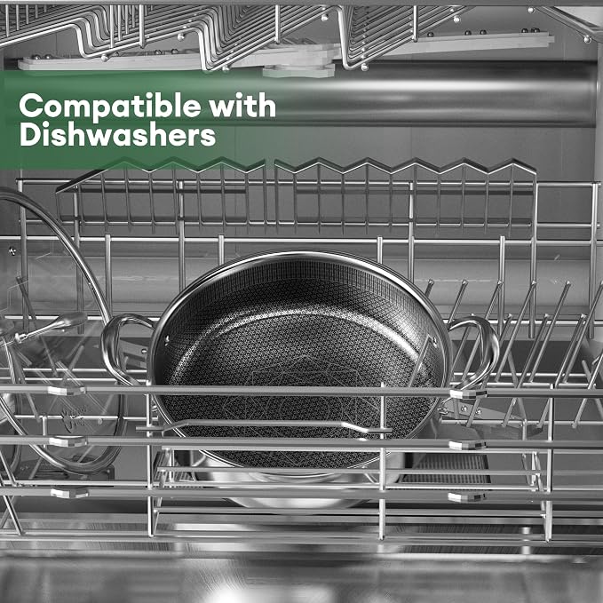 COOKER KING 5Qt Hybrid Sauté Pan with Lid, Nonstick Braiser, Chicken fryer | Non-Toxic Coating Pot, Dishwasher & Oven Safe, Induction Ready, Dual Cool Handle, 3-Ply Stainless Steel Clad for Fast Heat