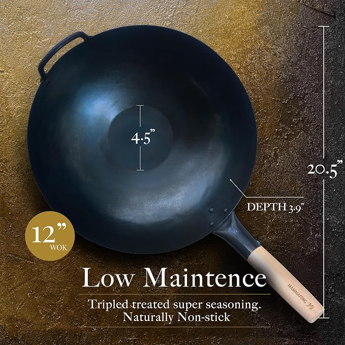 Preseasoned Flat Bottom Carbon Steel Wok (12 inch Preseasoned Flat Bottom Pow Wok)