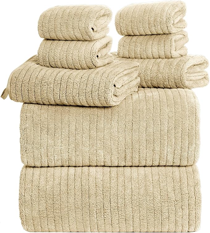 8 Piece Bath Towels Set, 2 Oversized 35 * 70 in Bath, 2 Hand, 4 Wash | Luxury Soft Microfiber, Super Absorbent Thick, Quick Dry, Shower Towels for Bathroom, Spa & Hotel, Beige
