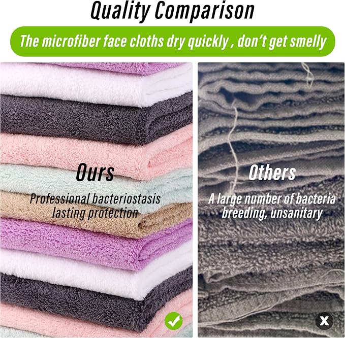 TENSTARS 12 Pack Premium Washcloths Set - Quick Drying- Soft Microfiber Coral Velvet Highly Absorbent Wash Clothes - Multipurpose Use as Bath, Spa, Facial, Fingertip Towel (Multicolored)