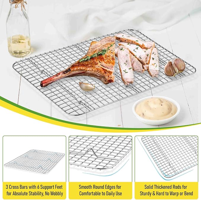 Homikit 16.5"x11.5" Stainless Steel Large Cooling Racks Fit Half Sheet Pan | 2 Pack Big Baking Wire Rack Set, Oven Cookie Racks for Bacon Bread Pizza, Metal Grilling Grids, Heavy Duty, Dishwasher Safe