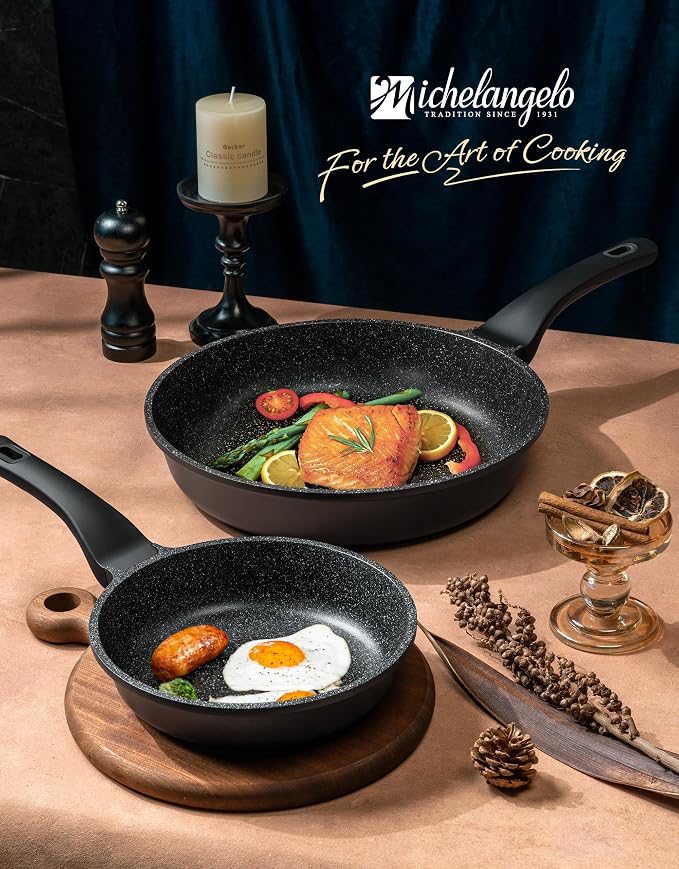 MICHELANGELO Nonstick Frying Pan - 8-Inch Non Stick Small Frying Pan with Silicone Handle | Easy to Clean, All Stovetops Compatible, Durable for Use