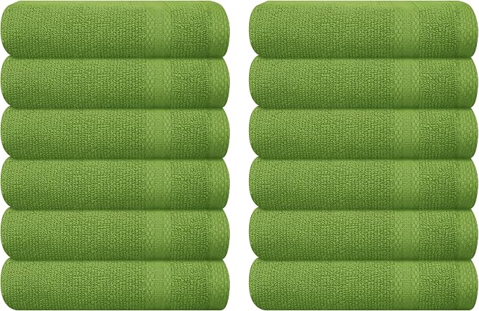 GLAMBURG Ultra Soft 12-Piece Washcloths Set 13x13-100% Ringspun Cotton - Durable & Highly Absorbent Face Towels - Ideal for use in Bathroom, Kitchen, Gym, Spa & General Cleaning - Kiwi Green