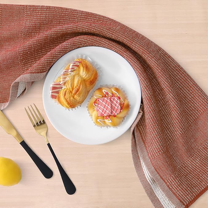 Homaxy 380 GSM Cotton Premium Kitchen Towels 6 Pack, 18"x 28", Rust | Flat and Terry Dish Towels, Highly Absorbent Tea Towel Set with Hanging Loop, Soft Utility Kitchen Hand Towels