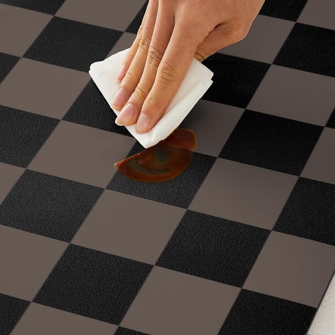 Ohocut Checkered Dish Drying Mat for Kitchen Counter, Coffee Bar Station Accessories, Retro Cute Aesthetic Modern Absorbent Drainer Mat Kitchen Drying Mat Easy Clean Brown, 24" x 16"