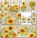 Fourluoo 10 Pcs Sunflower Kitchen Dish Towels Rugs Oven Mitts and Pot Holders Set Farmhouse Kitchen Decor Set for Women Mom Daughter Gift Cooking Baking Grilling (Retro Yellow)
