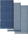 Homaxy 3 Pack Cotton Terry Premium Kitchen Towels, 18 x 28 in, Navy Blue | Large 380 GSM Dish Towels, Highly Absorben Flat & Terry Kitchen Hand Towels, Soft Utility Tea Towel Set with Hanging Loop