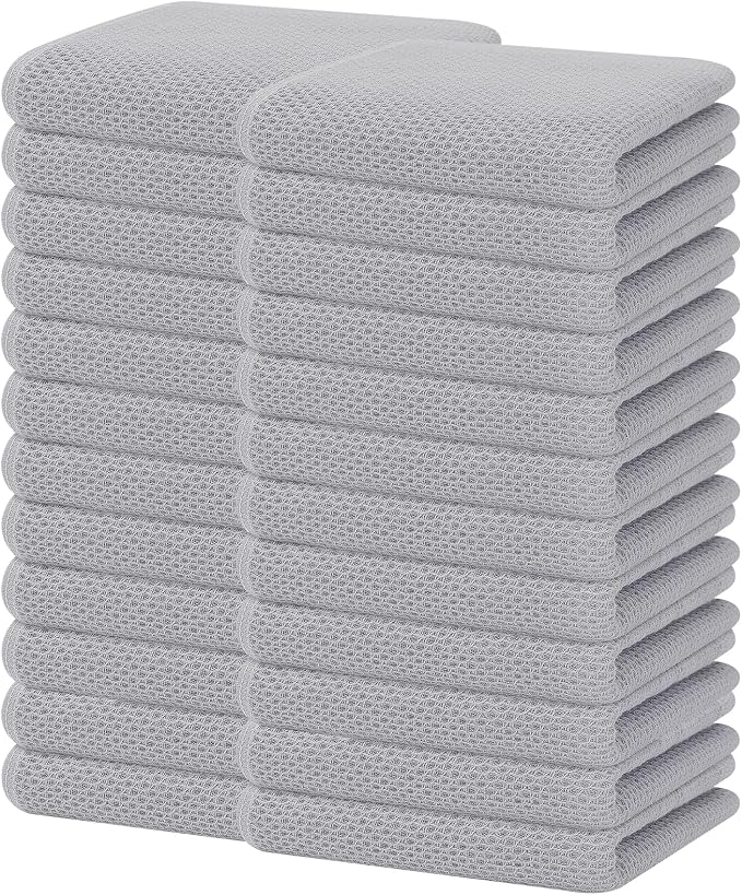 Homaxy 100% Cotton Waffle Weave Kitchen Dish Towels 24-Pack, Light Gray | 13 x 28 Inches, Ultra Soft Absorbent Dish Towels, Quick Drying Cleaning Towels
