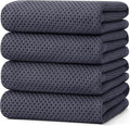 Kitinjoy 100% Cotton Waffle 4-Pack Kitchen Towels, 20" x 28", Dark Grey | Super Soft, Ultra-Absorbent, Fast Drying, lightweight, Quick Drying Kitchen Hand Towels