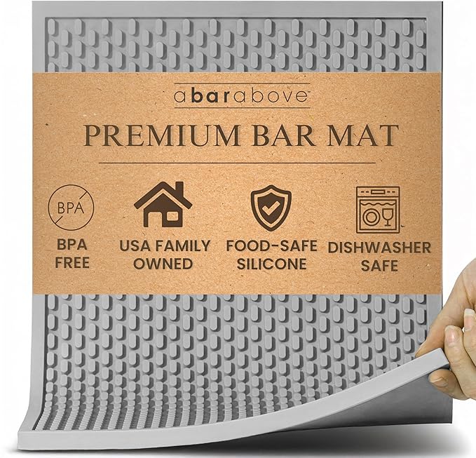 A Bar Above Heavy Duty Bar Mat, Food Safe Silicone Mat, 12 x 18 inch | Commercial Strength, For Bartending and Coffee, Dish Drying Pad, Kitchen Counter, Barista Accessory, Spill Proof, Great Pick