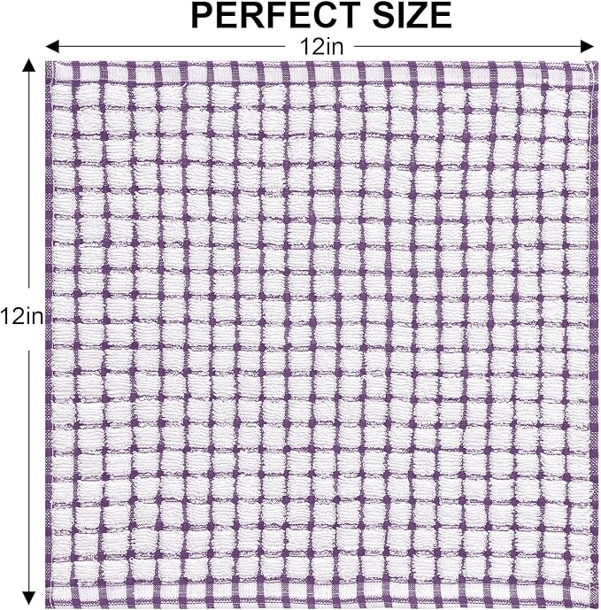 Kitinjoy Cotton 8 Pack Terry Kitchen Dish Cloths, Purple | 12 x 12 Inches Super Soft and Absorbent Dish Rags, Quick Drying Dish towels for Washing Dishes