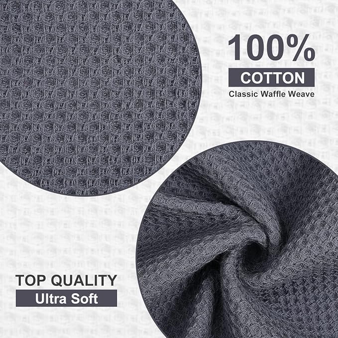 Kitinjoy 100% Cotton Waffle 12-Pack Kitchen Towels, 12" x 12", Multicolor | Ultra Absorbent, Super Soft, lightweight, Quick Drying Dish Rags for Washing Dishes