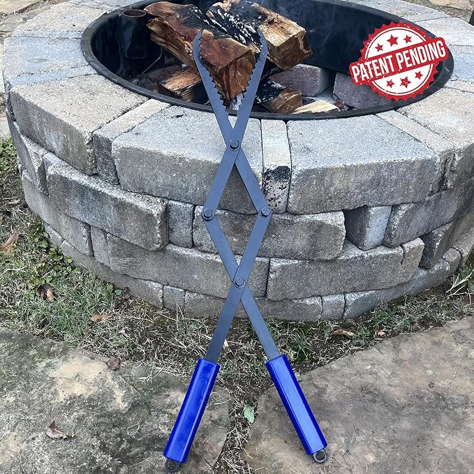 Firewood Tongs 28in Heavy Duty Solid Steel | Grizzly Grabber, Fire Tongs for Fire Pit, Bonfire Campfire, Outdoor Indoor Log Grabber, Rustproof, Safely Moves Firewood