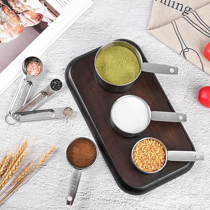 Measuring Cups and Spoons Set, 8 Piece | Nesting design for compact storage, includes 4 cups + 4 spoons, for cooking and baking