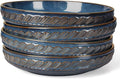 Pasta Bowls, 50oz Large Salad Serving Bowls, 9.75'' Plates Bowls Set of 4, Big Ceramic Soup Bowls for Kitchen, Embossment Shallow Dinner Bowl, Microwave Dishwasher Safe, Willow Leaf, Blue