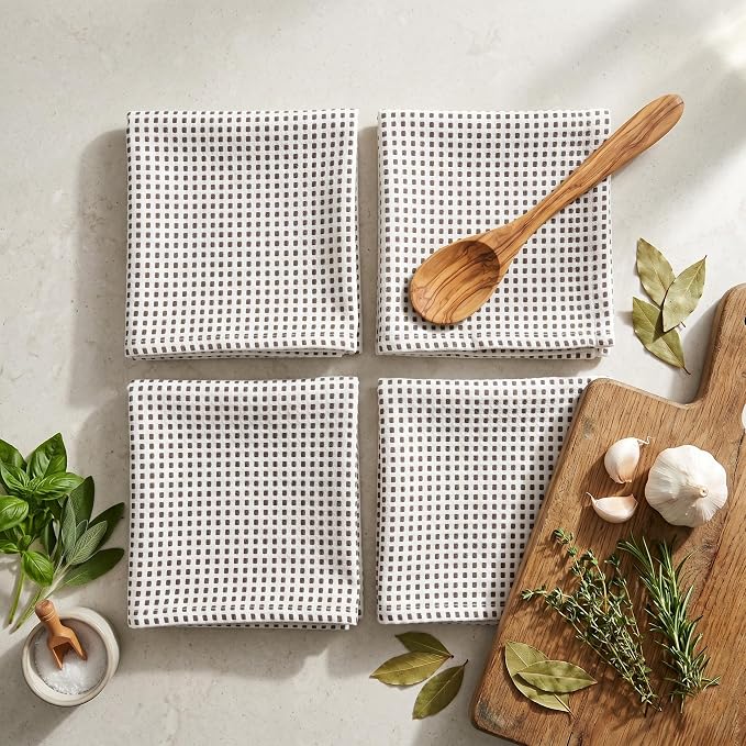 Urban Villa Kitchen Towels Cotton Dish Towels 20”x30” (Set of 6) Grey White