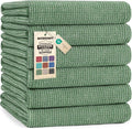 Mordimy Premium Cotton Kitchen Towels (18"x 28", 6 Pack), Grass Green | 100% Ring Spun Cotton, Super Absorbent, 380 GSM, Flat & Terry, Soft, Hanging Loop Dish Towels