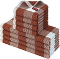 Homaxy Kitchen Towels and Dishcloths Set, Set of 8, White & Rust | Bulk Cotton Waffle Weave Check Plaid Kitchen Towels, Super Soft and Absorbent Dish Cloths, 12 x 12 and 13 x 28 Inches