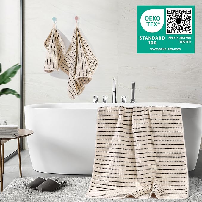 POLYTE 430 GSM Poly Blend Microfiber Quick Dry Waffle Bath Towel Set of 6 | 2-Body Towels, 2-Hand Towels, 2-Wash cloths, Oversize, Lint Free