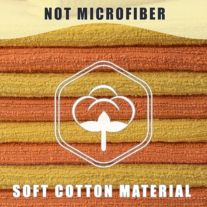 Textila Bar Mop Towels - 16x19 Inches - Pack of 12 - Lemon Yellow - Orange - Cotton Dish Cloths & Cleaning Towels for Kitchen, Bar, Restaurant, Household Use – Absorbent, Durable, Reusable
