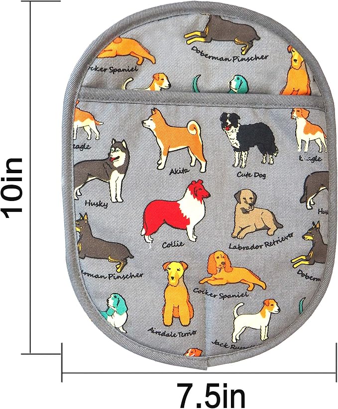 Pot Holders with Transparent Clear Silicone Shell and Nice Dog Flower | Cotton Lining Set of 2 Potholders Heat Resistant to 500 F Kitchen Oven Gloves for Cooking (Grey Dog, Potholders)