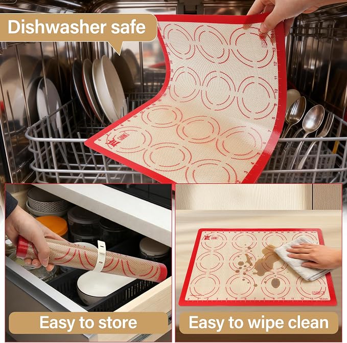 2 Pack Silicone Baking Mats, 11.6" x 16.5" Each, 0.7mm Thick, Food Grade Non-Stick Reusable Baking Mats & Baking Sheet Liners for Cookies, Macarons, Bread, Pizza & Pastry