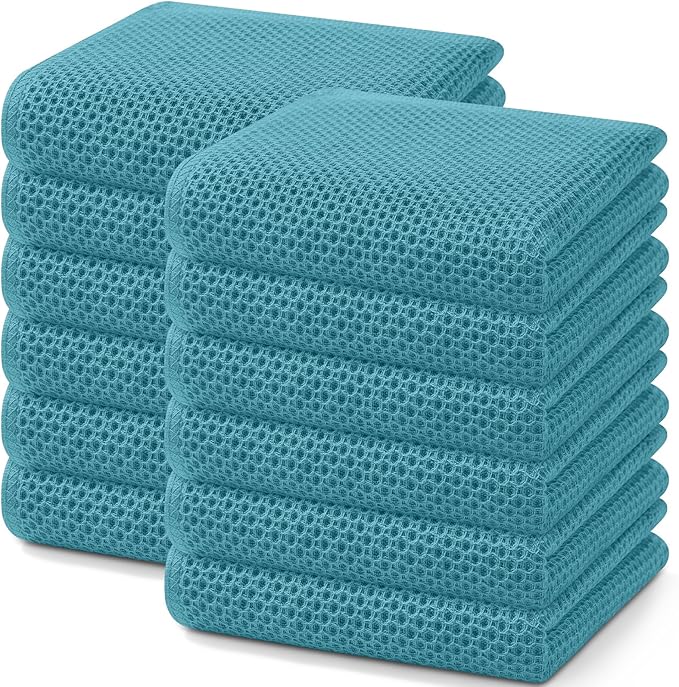 Homaxy 100% Cotton Waffle Weave Kitchen Dish Towels 12-Pack, Lake Blue | 13 x 28 Inches, Ultra Soft Absorbent Dish Towels, Quick Drying Cleaning Towels
