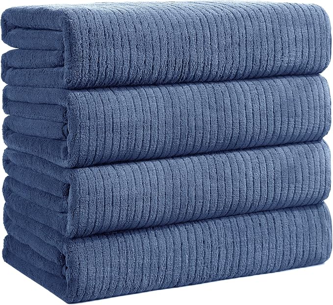 4 Pack Bath Towels Set 35 x 70in Extra Large, Ultra Soft Microfiber | Luxury Thick High Absorbent and Quick Dry Bath Sheet for Bathroom, Beach, Yoga, Sport,SPA, Fitness, Electric Blue