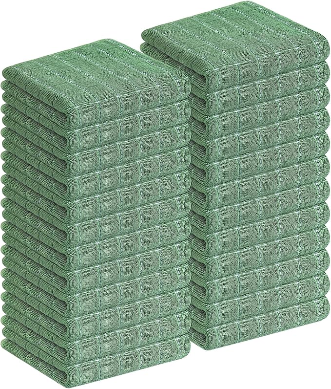 Homaxy 100% Cotton Terry Kitchen Towels, 24 Pack, Grass Green | Ultra Soft and Absorbent Dish Towels for Kitchen, Suitable for Drying and Washing Dishes