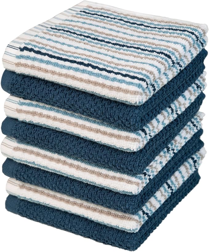 Bumble Dish Cloths 8-Pack, 100% Cotton Kitchen Towels, 12"x12" Blue | 430 GSM Soft Dish Towels for Kitchen, Highly Absorbent & Durable Kitchen Rags for Washing Dishes