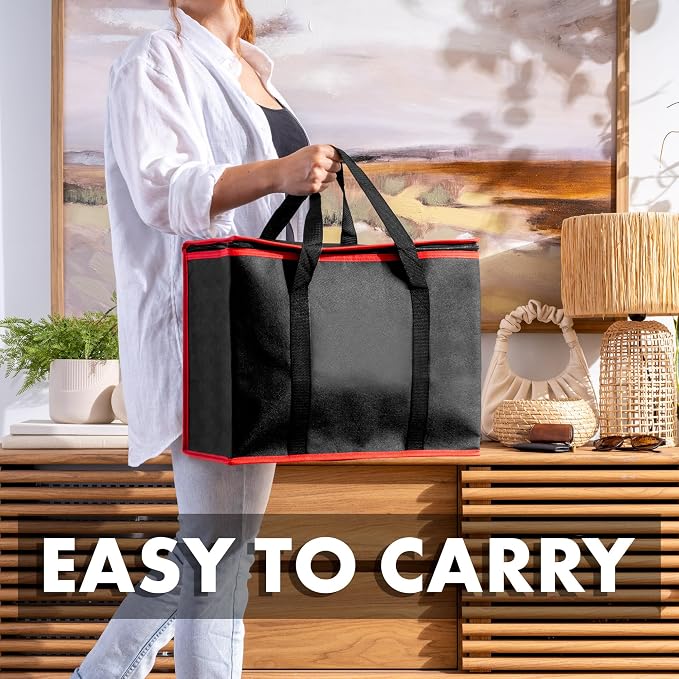 Carrywell (Not Made In China) Insulated Reusable Grocery Bags 2-Pack, Catering and Delivery Bag For Hot and Cold Food, Collapsible Thermal Tote For Doordash