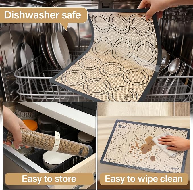 2 Pack Silicone Baking Mats, 11.6" x 16.5" Each, 0.7mm Thick, Food Grade Non-Stick Reusable Baking Mats & Baking Sheet Liners for Cookies, Macarons, Bread, Pizza & Pastry