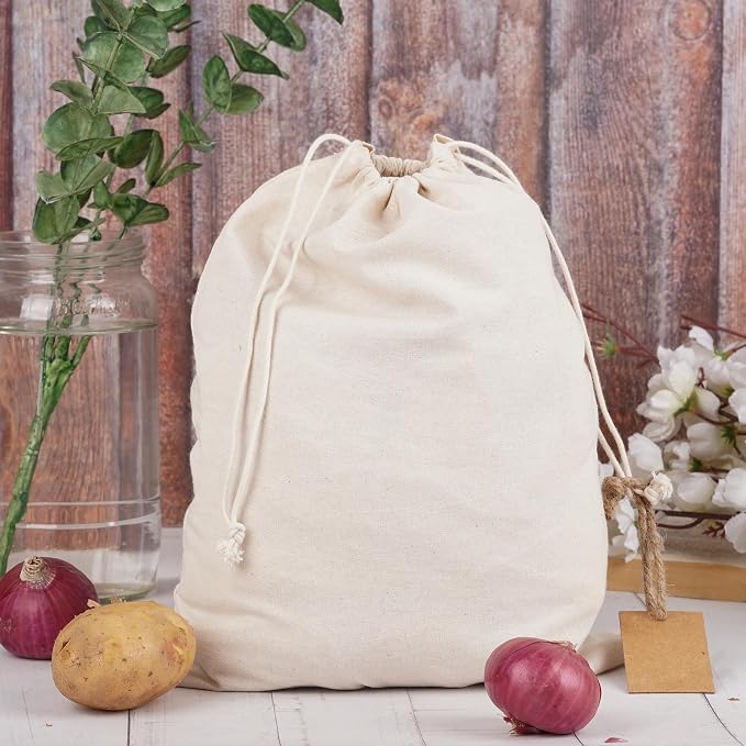 Marubhumi Cotton Storage Bags with Drawstrings Large 10x12 Inch - 12 Pcs Reusable Muslin Bulk Flour Sack Bag,Cotton Fabric Bread Bags Bulk Food Produce Natural Storage Bag