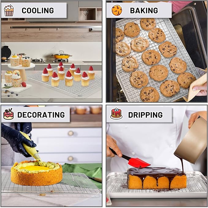 TeamFar Cooling Rack, 15.3”x11.2” Stainless Steel Baking Grid Wire Rack | Roasting Grilling Cooking Racks for Cookie Cake Bread, Fit Baking Pan for Christmas Anniversary Party, Dishwasher Safe- 2PCS