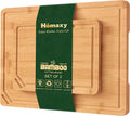 Homaxy Organic Bamboo Cutting Boards Set for Kitchen Set of 2 | Wooden Cutting Board Set with Juice Groove and Handles, Charcuterie Butcher Block Serving & Chopping Board, Pre Oiled
