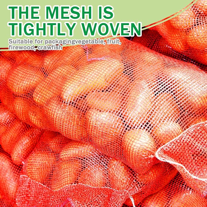 25 Pack 33 LB Mesh Onion Bags,14'' x 20'' Onion Produce Storage Bag,Reusable Breathable Vegetable Storage Net Bags with Drawstring for Onions Vegetables Potatoes Citrus Crawfish