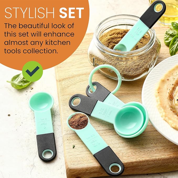 Spring Chef Magnetic Measuring Cups and Spoons Set of 9 - Mint | for Dry & Liquid Ingredients - Food Safe & BPA Free - Nesting Design - Dishwasher Safe